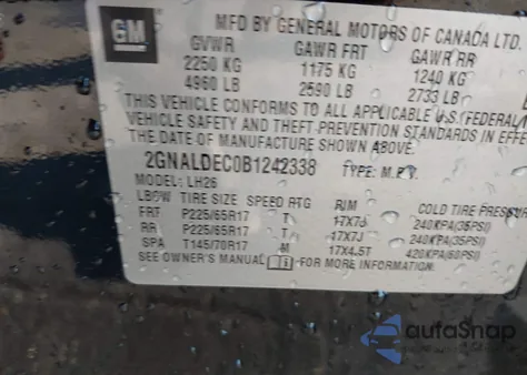 2011 Chevrolet Equinox 1Lt from USA, damaged, VIN 2GNALDEC0B1242338